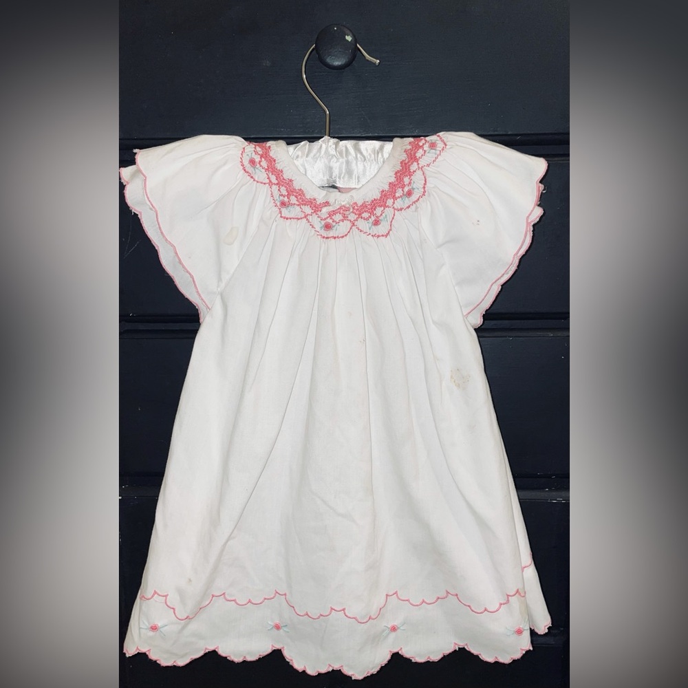 White and Pink Smocked Dress